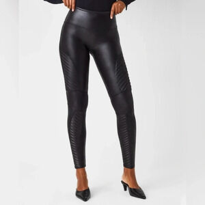 Spanx Moto Faux Leather Black Edgy Leggings Large
